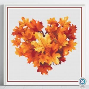 Autumn Heart Counted Cross Stitch PDF Pattern, Autumn Maple Leaves Heart Cross Stitch Pattern, Flowers PDF Pattern, Instant Download