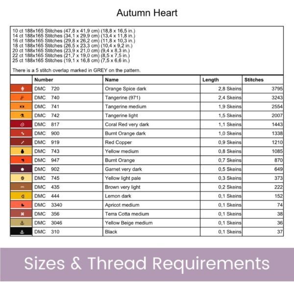 Autumn Heart Cross Stitch Pattern
