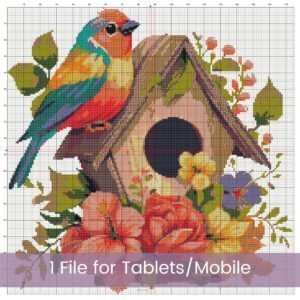 Flower Birdhouse Cross Stitch Pattern