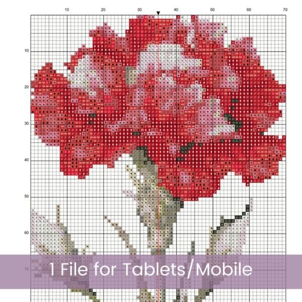January Birth Month Flower Counted Cross Stitch PDF Pattern, Carnation Cross Stitch Pattern, Instant Download, Modern Floral Cross Stitch