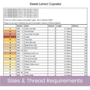 Lemon Cupcake Cross Stitch Pattern, Cupcake Embroidery, Dessert Cross Stitch, Sweet Treats Decor, Kitchen Stitch Pattern, Bakery Wall Art
