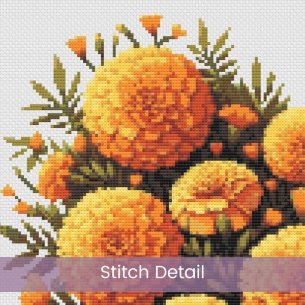 Marigold Heart Counted Cross Stitch PDF Pattern, October Flower Birth Month Heart Cross Stitch Pattern, Flowers Pattern, Instant Download