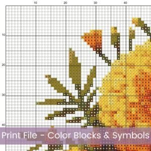 Marigold Heart Counted Cross Stitch PDF Pattern, October Flower Birth Month Heart Cross Stitch Pattern, Flowers Pattern, Instant Download