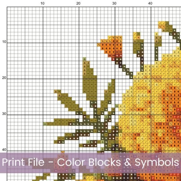 Marigold Heart Counted Cross Stitch PDF Pattern, October Flower Birth Month Heart Cross Stitch Pattern, Flowers Pattern, Instant Download