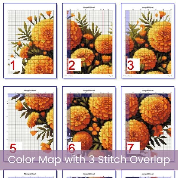 Marigold Heart Counted Cross Stitch PDF Pattern, October Flower Birth Month Heart Cross Stitch Pattern, Flowers Pattern, Instant Download