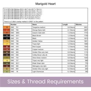 Marigold Heart Counted Cross Stitch PDF Pattern, October Flower Birth Month Heart Cross Stitch Pattern, Flowers Pattern, Instant Download