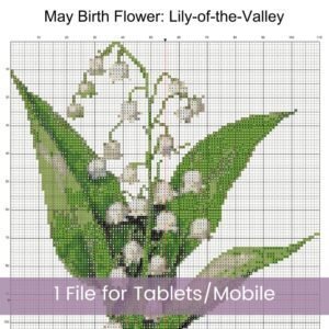 May Birth Month Flower Counted Cross Stitch Pattern, Lily-of-the-Valley Cross Stitch Pattern, Instant Download, Modern Floral Cross Stitch