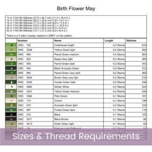 May Birth Month Flower Counted Cross Stitch Pattern, Lily-of-the-Valley Cross Stitch Pattern, Instant Download, Modern Floral Cross Stitch