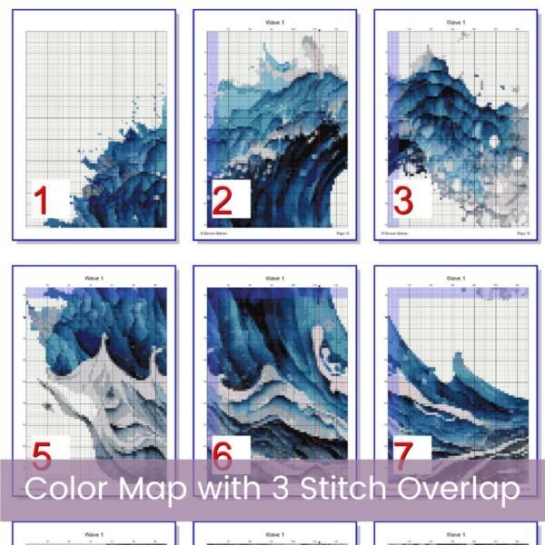 Ocean Wave Cross Stitch Pattern Full Coverage Coastal Waves Sea Embroidery Stitch Design Nautical Beach Decor Ocean Lover Seascape Art Gift
