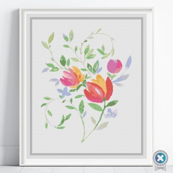 Simple Watercolor Flowers Cross Stitch Pattern