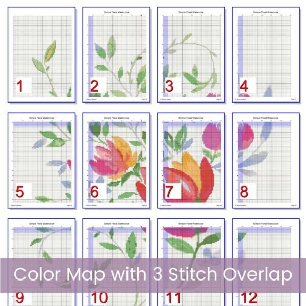 Simple Watercolor Flowers Cross Stitch Pattern