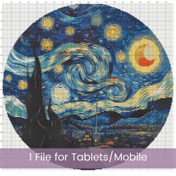 Starry Night Cross Stitch Pattern / van Gogh Starry Night Digital PDF Cross Stitch Pattern Download / Pattern Keeper & iBook files included