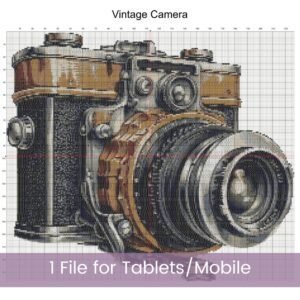 Vintage Camera Cross Stitch Pattern, Retro Photography Embroidery, Antique Camera Decor, Rustic Handmade Camera Art, Photography Lover Gift