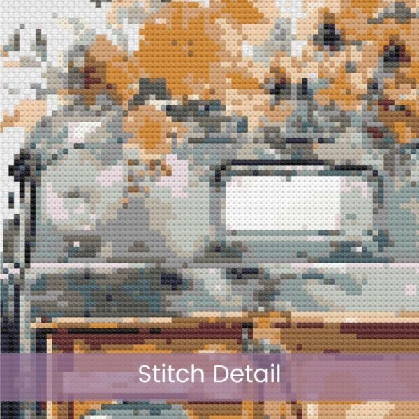 Vintage Truck Cross Stitch Pattern, Floral Country Truck Farmhouse Embroidery Decor, Yellow Flowers Rustic Needlework, Cottagecore Stitching