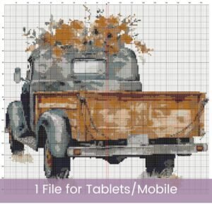 Vintage Truck Cross Stitch Pattern, Floral Country Truck Farmhouse Embroidery Decor, Yellow Flowers Rustic Needlework, Cottagecore Stitching