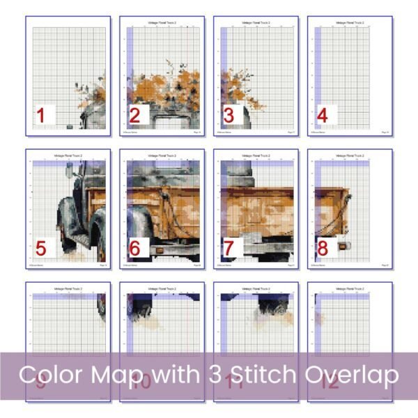 Vintage Truck Cross Stitch Pattern, Floral Country Truck Farmhouse Embroidery Decor, Yellow Flowers Rustic Needlework, Cottagecore Stitching