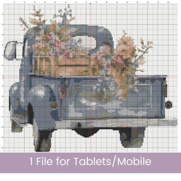 Vintage Truck Cross Stitch Pattern, Floral Country Truck Farmhouse Embroidery Decor, Yellow Flowers Rustic Needlework, Cottagecore Stitching