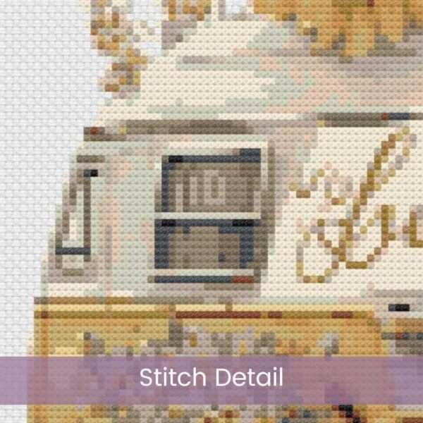 Vintage Boho Van Cross Stitch Pattern, Retro Sunny Floral Hippie Sunflower Classic Camper Van Embroidery Decor Art, Road Trip Stitching Gift