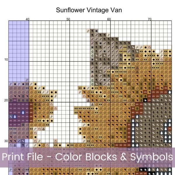 Vintage Boho Van Cross Stitch Pattern, Retro Sunny Floral Hippie Sunflower Classic Camper Van Embroidery Decor Art, Road Trip Stitching Gift