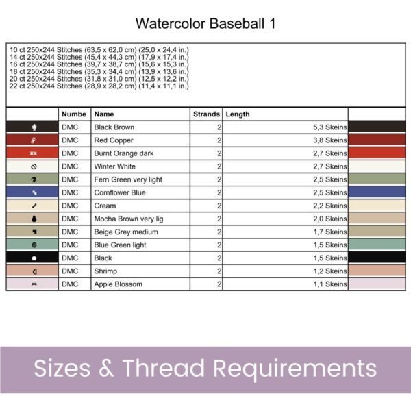 Watercolor Baseball Cross Stitch Pattern, Modern Game Day Handmade Watercolor Baseball Sports Embroidery Art Decor, Athlete Sports Fan Gift