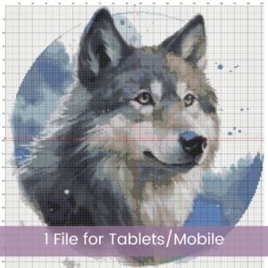 Wolf Cross Stitch Pattern, Handmade Nature-Inspired Arctic Grey Wolf Wildlife Embroidery Decor Art Pattern, Animal Portrait Stitching Gift