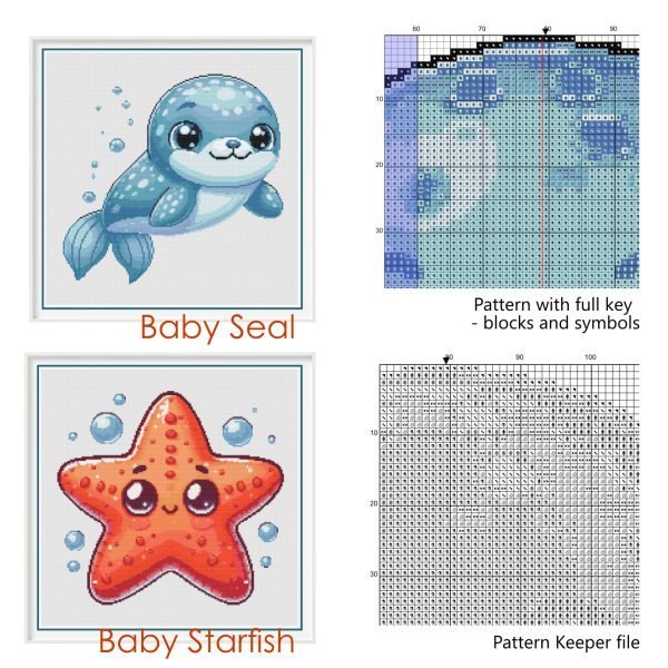 Baby Sea Animals Cross Stitch PDF Patterns, Set of 10 Modern DIY Nursery Decor Cross Stitch Patterns, Pattern Keeper & iBook files included