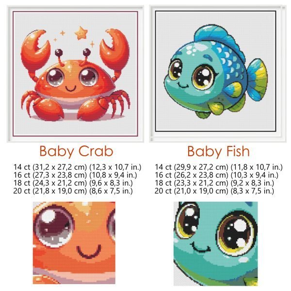 Baby Sea Animals Cross Stitch PDF Patterns, Set of 10 Modern DIY Nursery Decor Cross Stitch Patterns, Pattern Keeper & iBook files included