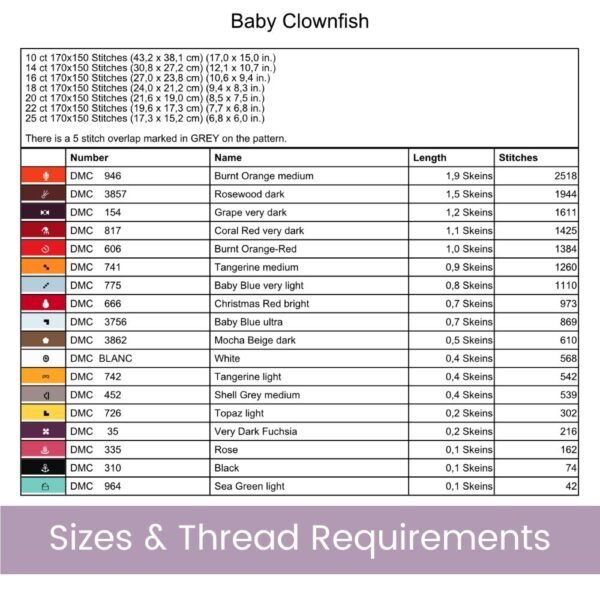 Baby Clownfish Cross Stitch Pattern