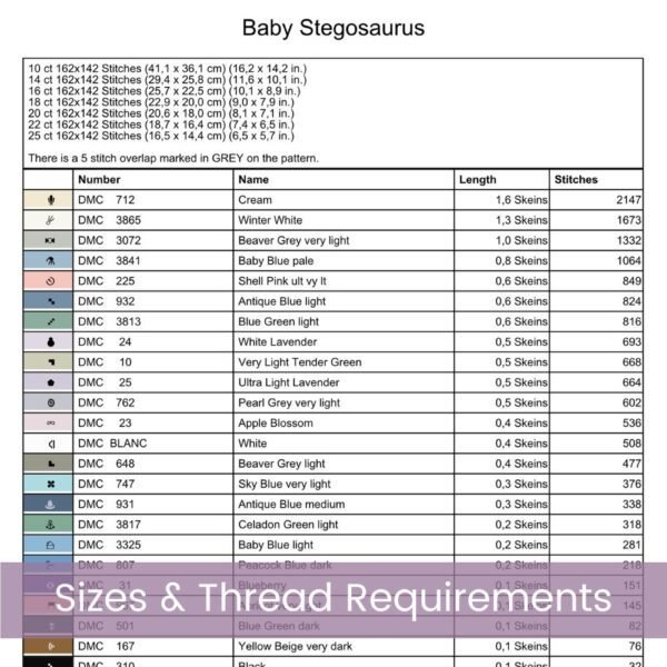 Baby Stegosaurus Cross Stitch Pattern
