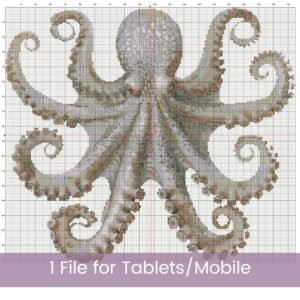 Octopus Counted Cross Stitch Pattern, Minimalist Neutral Nautical Boho Ocean Animal Home Decor Embroidery DIY Coastal Sea Life Pattern Gift