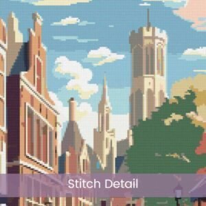 Bruges Travel Poster Cross Stitch Pattern, Retro Belgium Cityscape Design, Bruges Decor Art, Vintage Cityscape Stitch, Handmade Travel Decor