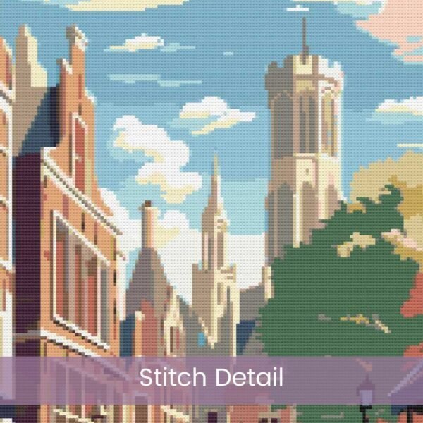 Bruges Travel Poster Cross Stitch Pattern, Retro Belgium Cityscape Design, Bruges Decor Art, Vintage Cityscape Stitch, Handmade Travel Decor