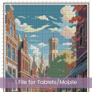 Bruges Travel Poster Cross Stitch Pattern, Retro Belgium Cityscape Design, Bruges Decor Art, Vintage Cityscape Stitch, Handmade Travel Decor