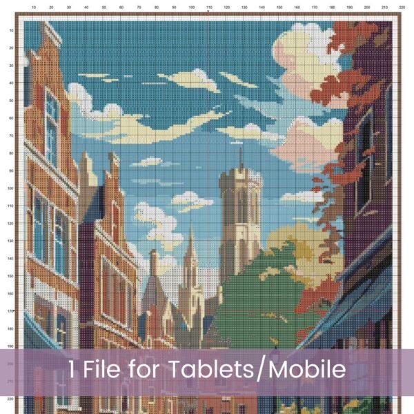 Bruges Travel Poster Cross Stitch Pattern, Retro Belgium Cityscape Design, Bruges Decor Art, Vintage Cityscape Stitch, Handmade Travel Decor