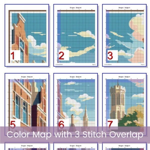 Bruges Travel Poster Cross Stitch Pattern, Retro Belgium Cityscape Design, Bruges Decor Art, Vintage Cityscape Stitch, Handmade Travel Decor