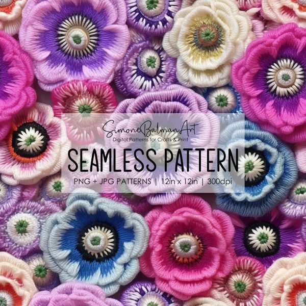 Anemone Flowers Seamless Pattern | Printable Seamless Digital Paper Pack 12x12in | Commercial Use | Sublimation | Card Making | Crafting