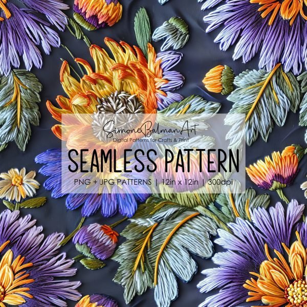 Aster Flowers Seamless Pattern | Printable Seamless Digital Paper Pack 12x12in | Commercial Use | Sublimation | Card Making | Crafting