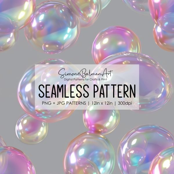 Iridescent Bubbles Seamless Pattern, Printable Seamless Digital Paper Pack 12x12in, Commercial Use, Sublimation, Card Making, Crafting