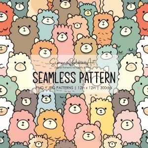 Cute Alpaca Seamless Pattern | Printable Seamless Digital Paper Pack 12x12in | Commercial Use | Sublimation | Card Making | Crafting