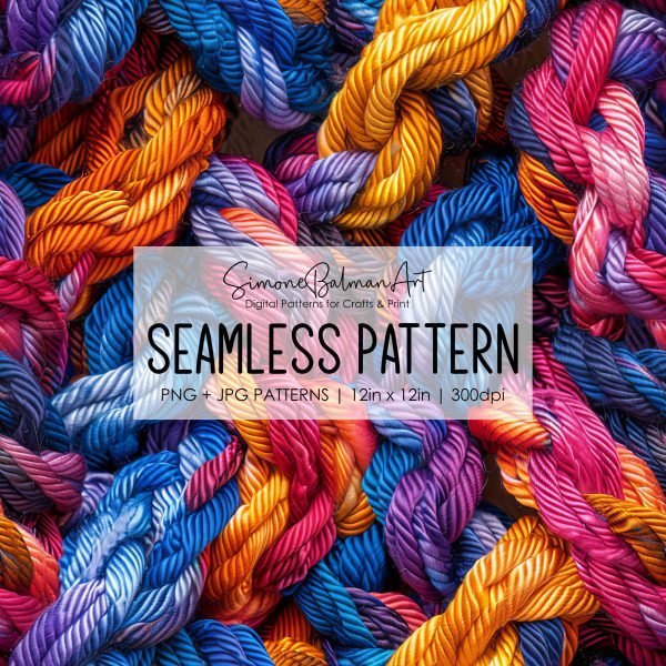Chunky Yarn Tangles Seamless Pattern, Printable Seamless Digital Paper Pack 12x12in, Commercial Use, Sublimation, Card Making, Crafting