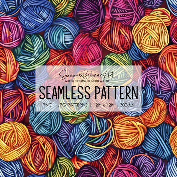 Balls of Yarn Seamless Pattern, Printable Seamless Digital Paper Pack 12x12in, Commercial Use, Sublimation, Card Making, Crafting