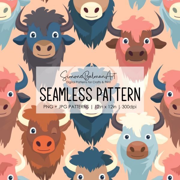 Cute American Bison Seamless Pattern