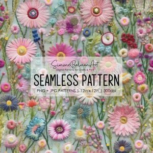 Daisies & Wildflowers Seamless Pattern, Printable Seamless Digital Paper Pack 12x12in, Commercial Use, Sublimation, Card Making, Crafting