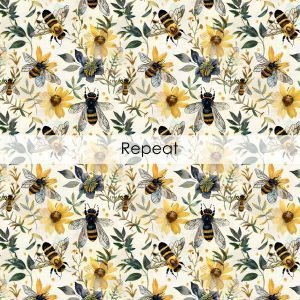 Bees and Flowers Seamless Pattern | Printable Seamless Digital Paper 12x12in | Commercial Use | Sublimation | Card Making | Crafting