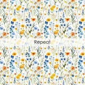 Spring Wildflowers Seamless Pattern, Printable Seamless Digital Paper Pack 12x12in, Commercial Use, Sublimation, Card Making, Crafting