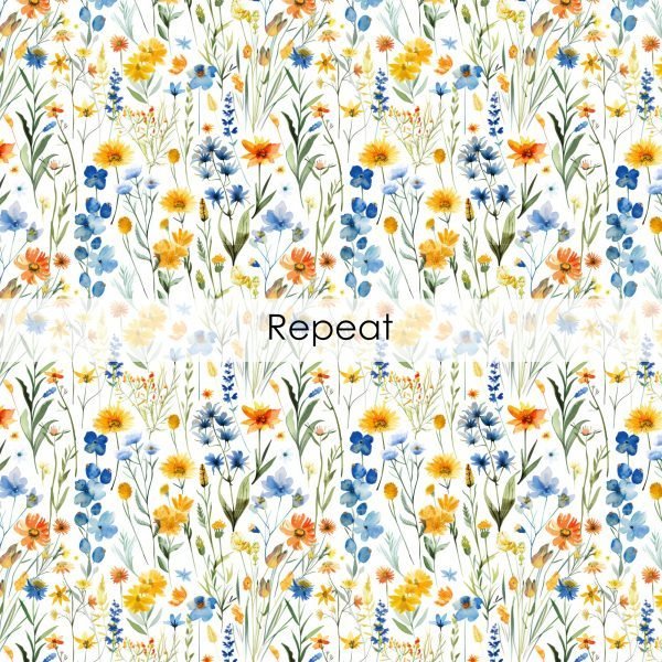 Spring Wildflowers Seamless Pattern, Printable Seamless Digital Paper Pack 12x12in, Commercial Use, Sublimation, Card Making, Crafting