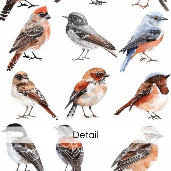 Watercolor Wild Birds Seamless Pattern, Printable Seamless Digital Paper Pack 12x12in, Commercial Use, Sublimation, Card Making, Crafting