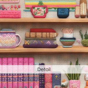 Embroidery Bookshelf Seamless Pattern, Printable Seamless Digital Paper Pack 12x12in | Commercial Use | Sublimation | Card Making | Crafting