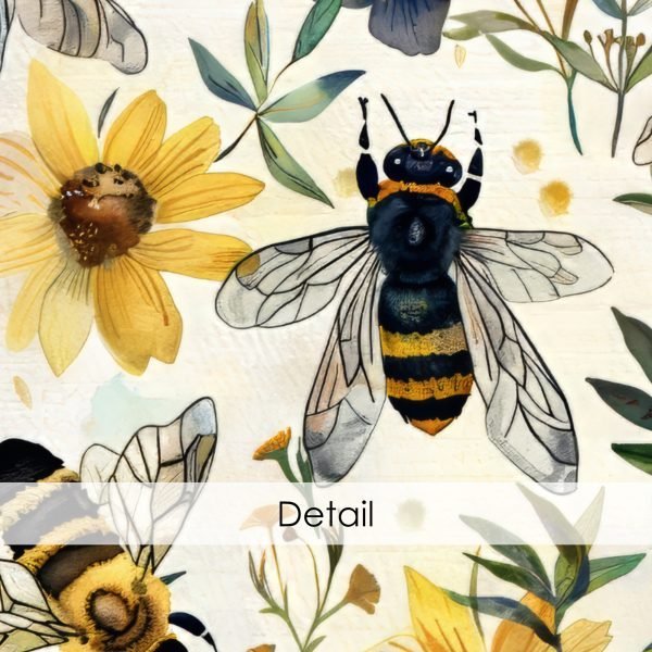 Bees and Flowers Seamless Pattern | Printable Seamless Digital Paper 12x12in | Commercial Use | Sublimation | Card Making | Crafting