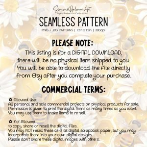Bees and Daisies Seamless Pattern | Printable Seamless Digital Paper Pack 12x12in | Commercial Use | Sublimation | Card Making | Crafting Perfect illustrations for all designs, fabric print, print-on-demand, cards, invitations, physical products, websites, and blogs.